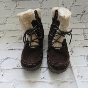 Vintage Brown Suede Ronsports Ankle Boots With Faux Fur
